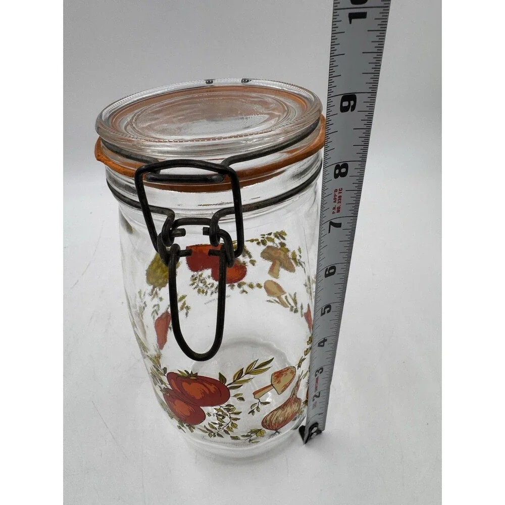 Vintage 1.5L Hinged Lid Glass Jar Made in France Mushrooms, Peppers. Tomatoes